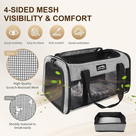 Furtent Dog Cat Carrier Soft Pet Carrier with Litter Tray (Airline Approved) - Picture 9 of 13